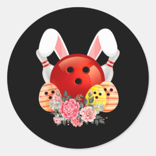 Sticker Rond Bowling Easter Bunny Oeuf Rabbit Fleurs Pascha Bow
