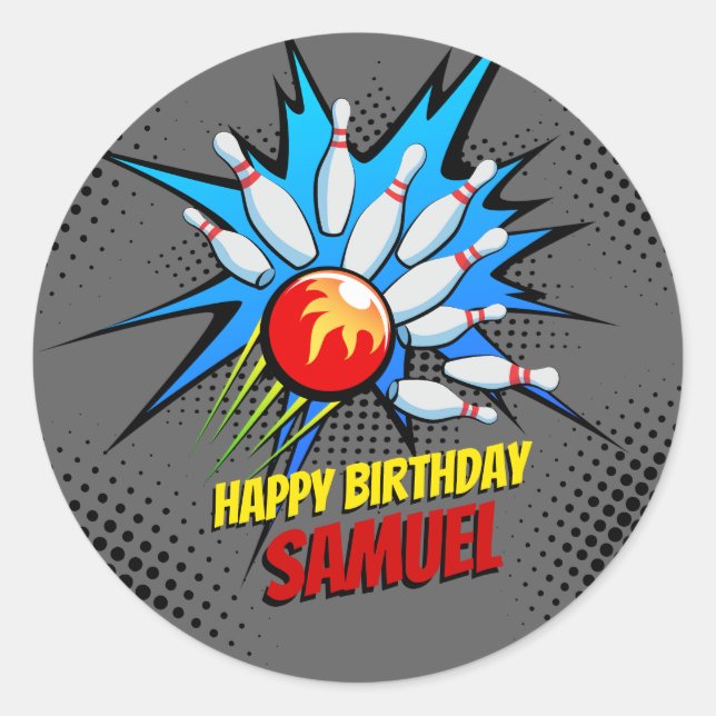 Sticker Rond Bowling fête d'anniversaire (Devant)