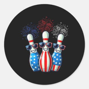 Sticker Rond Bowling Fireworks American Usa Drapeau Sungles 4e