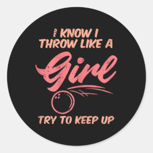 Sticker Rond Bowling J'Aime Fille Sport Bowler Femmes Ados