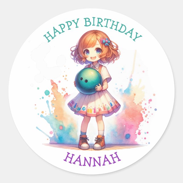 Sticker Rond Bowling Party Fille's Anime Annime Personnalisé (Devant)