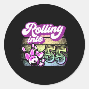 Sticker Rond Bowling Party Rolling Dans 55 Bowling Anniversaire