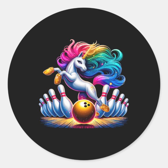 Sticker Rond Bowling Pins Funny Unicorne Sport Bowler (Devant)