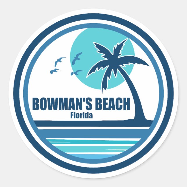 Sticker Rond Bowman's Beach Floride Palm Tree Birds (Devant)