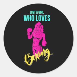 Sticker Rond Boxe féminine Fille Kickboxing Boxeur 
