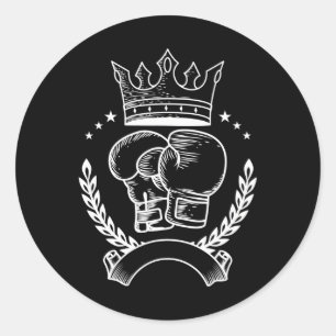 Sticker Rond Boxe Gant Couronne Boxer Coach Combat Sport