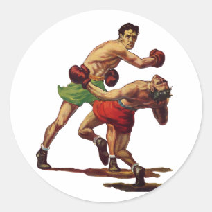 Sticker Rond Boxe sportive vintage, boxeurs en combat