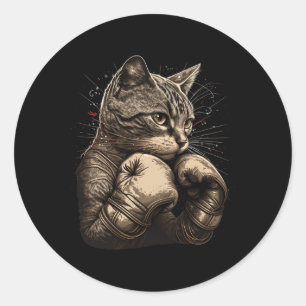 Sticker Rond Boxer Chat Boxer Drôle Chat Graphique Pour Hommes