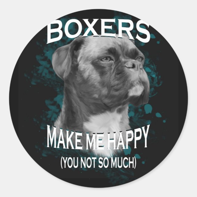 Sticker Rond Boxer Chien Amoureux des animaux Texte d'art (Devant)