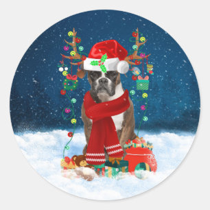 Sticker Rond Boxer chien avec cadeaux de Noël Jeter Oreiller