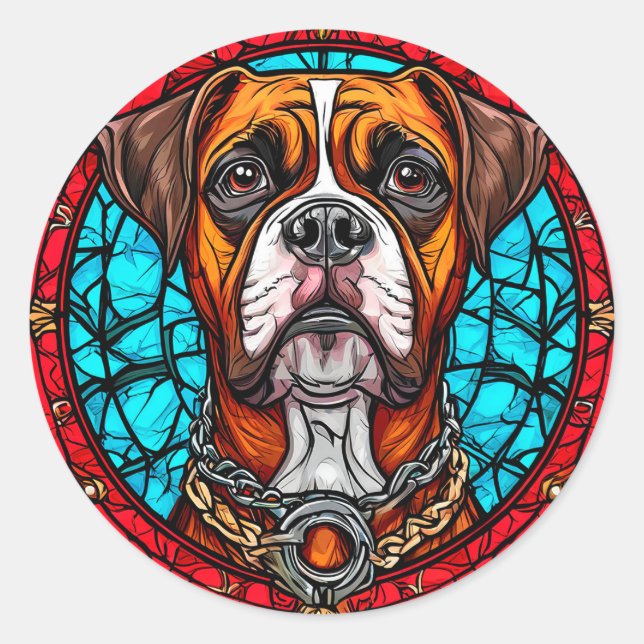 Sticker Rond Boxer Chien Vitrail (Devant)