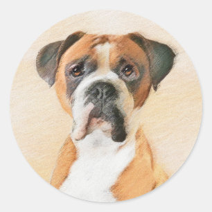 Sticker Rond Boxer Dog Peinture Non Décroché Art animal origina