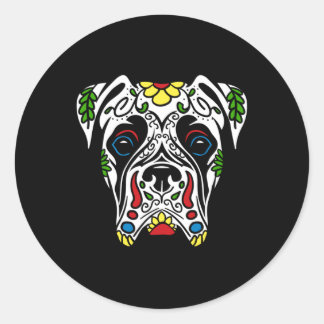 Sticker Rond Boxer en blanc - Crâne de sucre agencé par le gouv