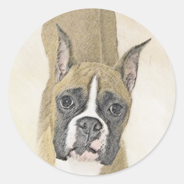 Sticker Rond Boxer Peinture - Cute Original Chien Art (Devant)
