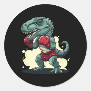 Sticker Rond Boxeur Dinosaure Boxeur Dino Kickboxing T-rex Boxe