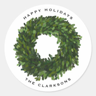 Sticker Rond Boxwood Peint à la main Wreath Joyeuses vacances