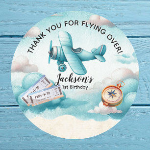 Sticker Rond Boy Cute Blue Avion Voyage Anniversaire de enfant