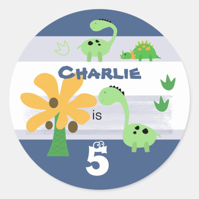 Sticker Rond Boy Dinosaur Jurassic fête d'anniversaire (Devant)