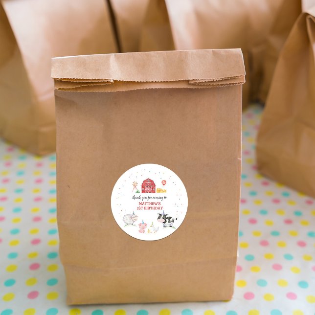 Sticker Rond Boy Farm Animaux Red Anniversaire (Créateur téléchargé)