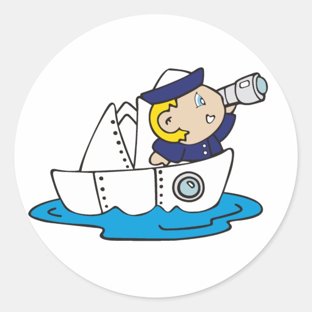 Sticker Rond Boy Sailor in Boat (Devant)