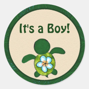 Sticker Rond BOY Sea TURTLE Baby shower (Honu) 02B vide #03