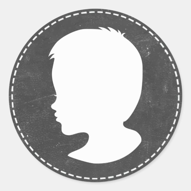 Sticker Rond Boy Silhouette Chalkboard Baby shower Faveurs (Devant)