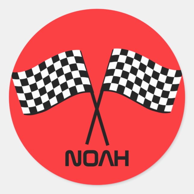 Sticker Rond Boy's Go Kart Pit Stop Anniversaire Drapeaux de co (Devant)