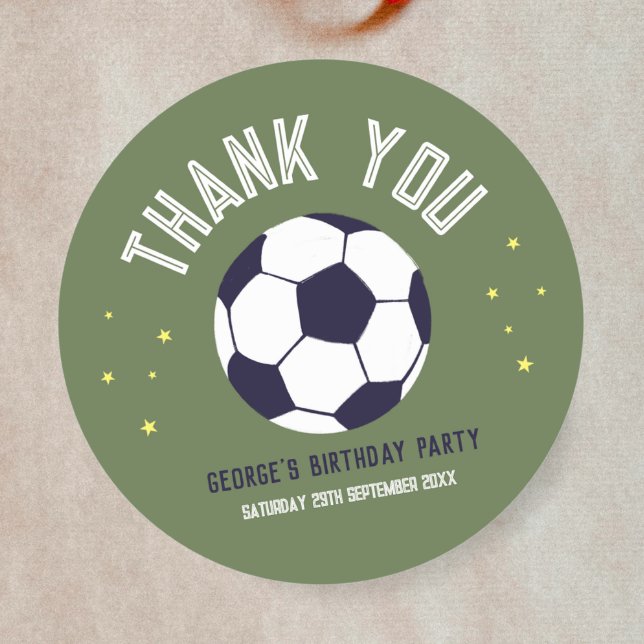 Sticker Rond Boys Green Soccer Sporty Thank You Kids Birthday (Créateur téléchargé)