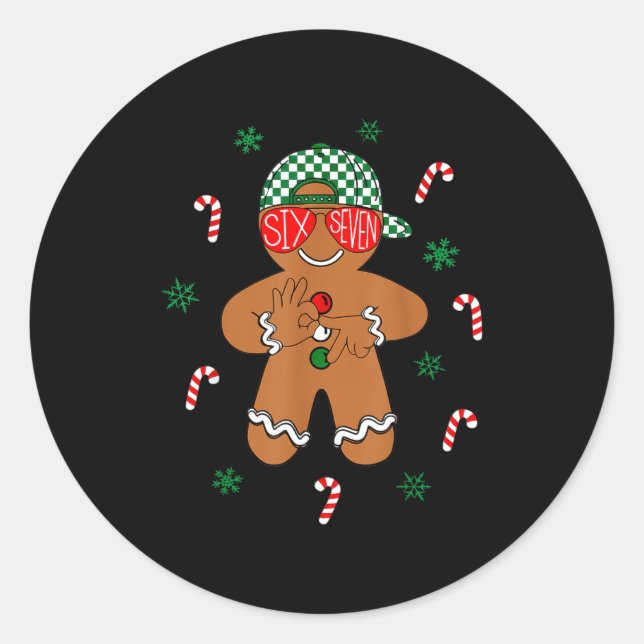 Sticker Rond Boys Mens Christmas 6 7 Gingerbread Funny Meme Six (Devant)