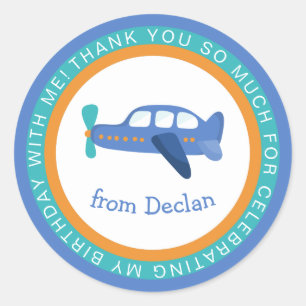 Sticker Rond Boys Nom de l'avion Anniversaire Merci