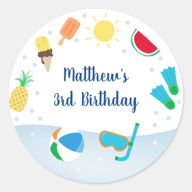 Sticker Rond Boys Pool Party Glace Cream Anniversaire (Devant)