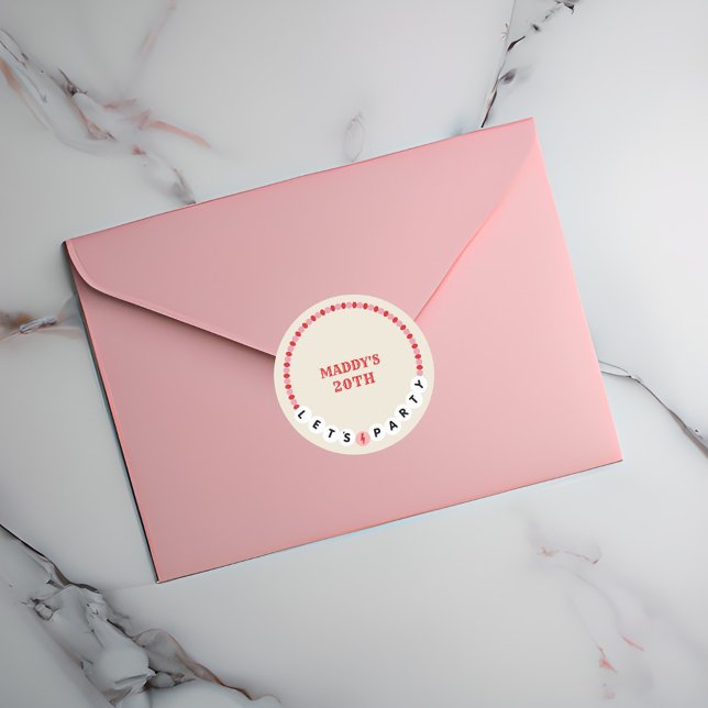 Sticker Rond Bracelet d'amitié Red Pink Anniversaire (Créateur téléchargé)