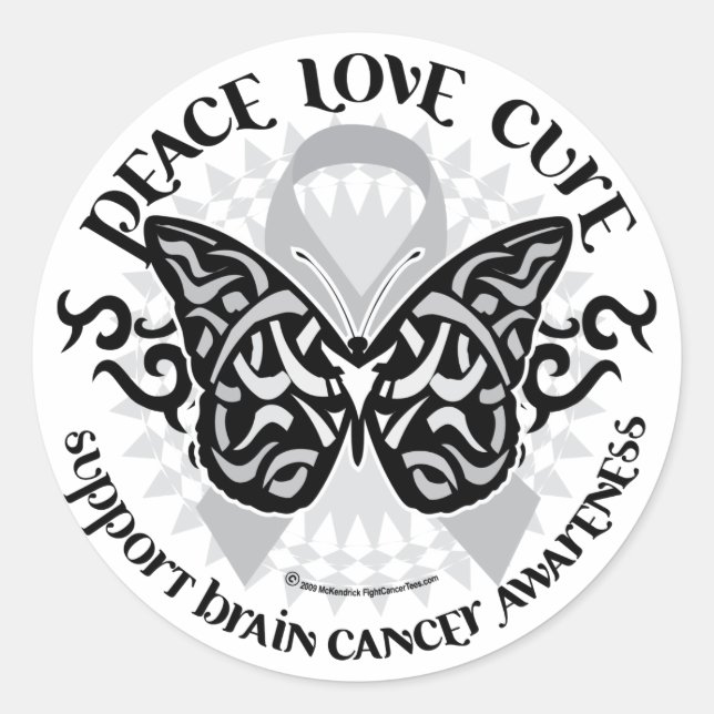 Sticker Rond Brain Cancer Papillon Tribal (Devant)