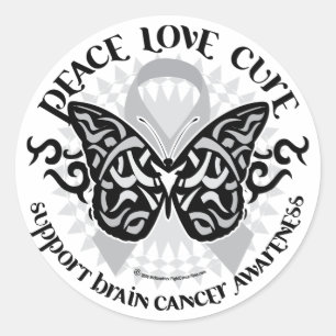 Sticker Rond Brain Cancer Papillon Tribal