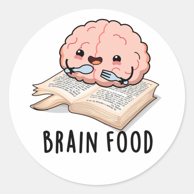 Sticker Rond Brain Food Funny Anatomy Pun (Devant)