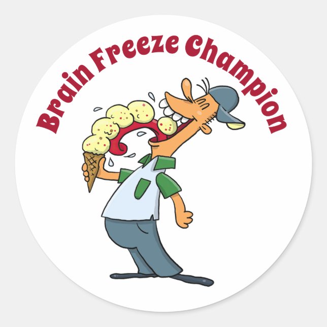 Sticker Rond Brain Freeze Champion Glace Cream Drôle Cartoon (Devant)