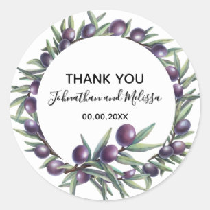 Sticker Rond Branche d'olive violette / Merci à la fête