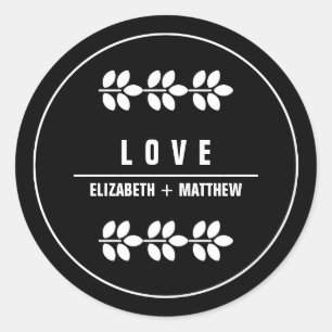Sticker Rond Branches blanches Mariage noir