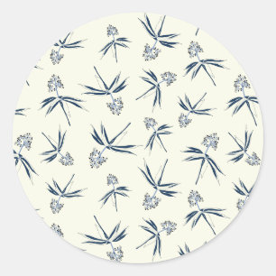 Sticker Rond Branches bleues sur crème - motif sans soudure.