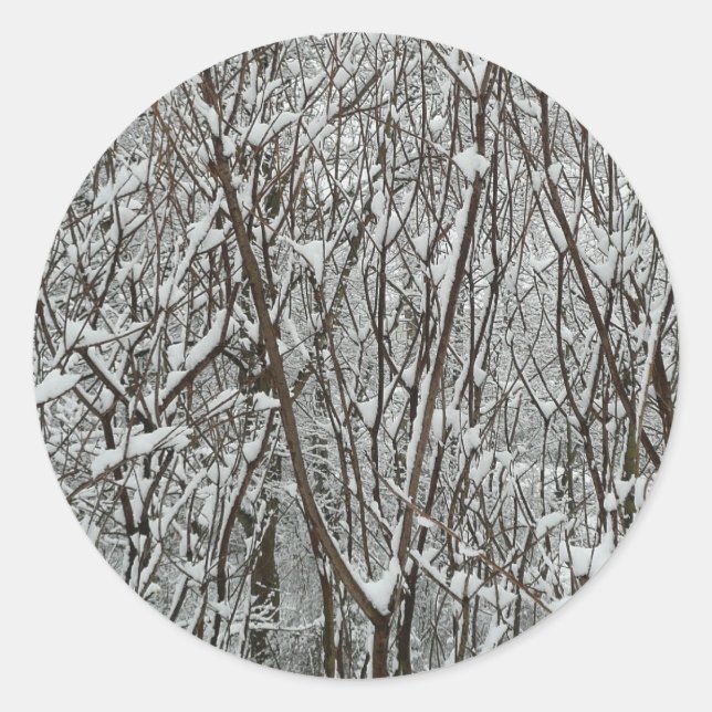 Sticker Rond Branches couvertes de neige Abstraite hivernale (Devant)