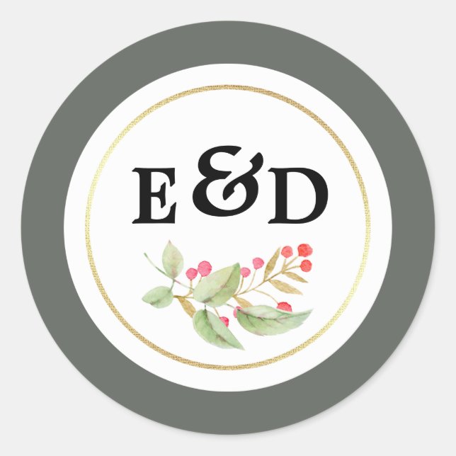 Sticker Rond Branches d'aquarelle Mariage de monogramme (Devant)