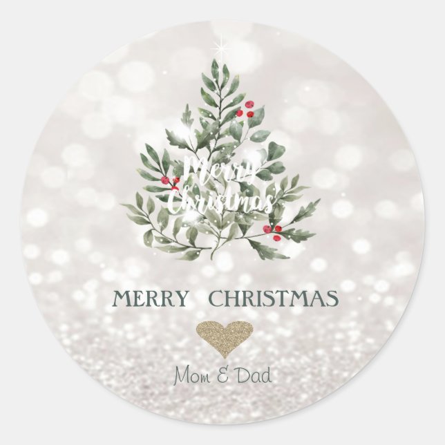 Sticker Rond Branches d'arbre de pin Glittery Bokeh (Devant)