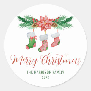 Sticker Rond Branches De Fir Avec Chaussettes De Noël