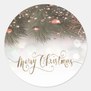 Sticker Rond Branches de pin Ornements Joyeux Noël