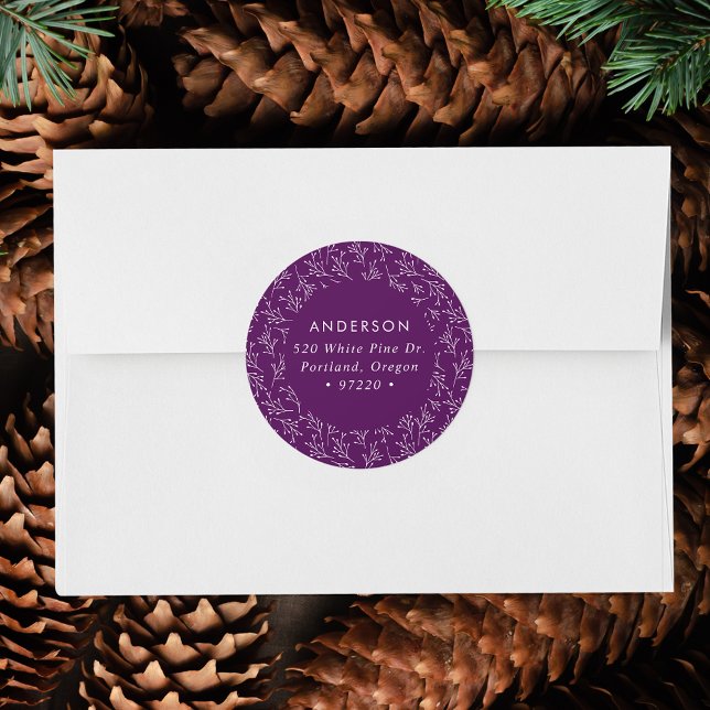 Sticker Rond Branches d'hiver Purple Holiday Adresse de retour (Créateur téléchargé)