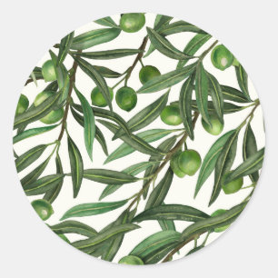 Sticker Rond Branches d'olive sur blanc