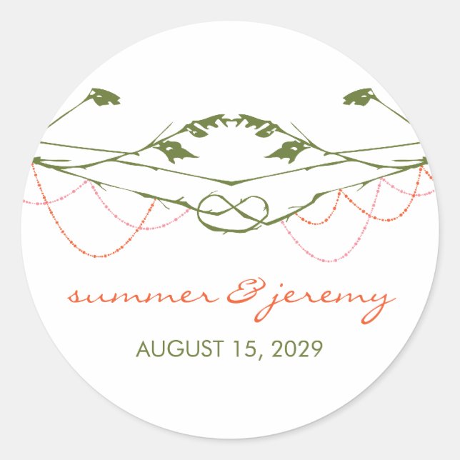 Sticker Rond Branches nouées Love Trees Hanging Lumières Mariag (Devant)