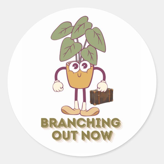 Sticker Rond Branching Out Now — Cute Plant Graphic (Devant)
