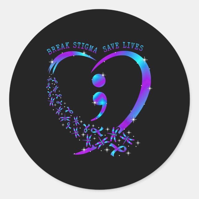 Sticker Rond Break Stigma Sauver des vies Coeur Semicolon Suici (Devant)