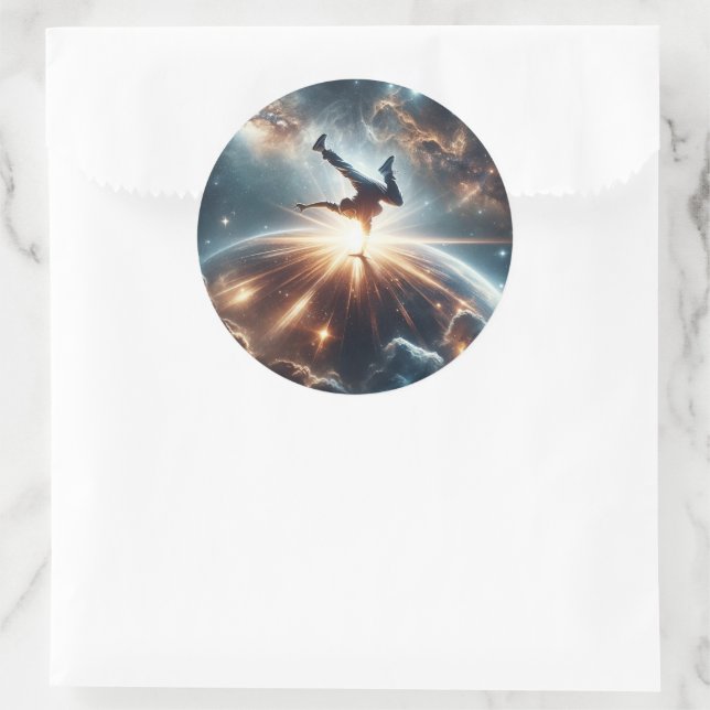 Sticker Rond Breakdancer en action, Ai, Action dans la Galaxie (Sac)